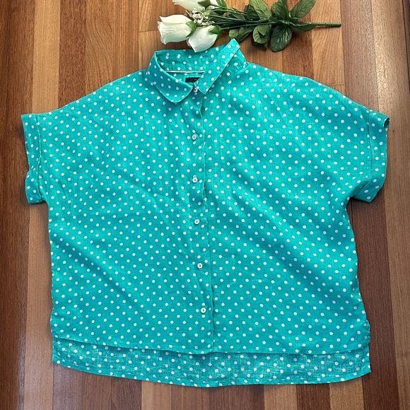 RACHEL Rachel Roy Tops - RACHEL Rachel Roy Turquoise Polka Dot Linen Shirt